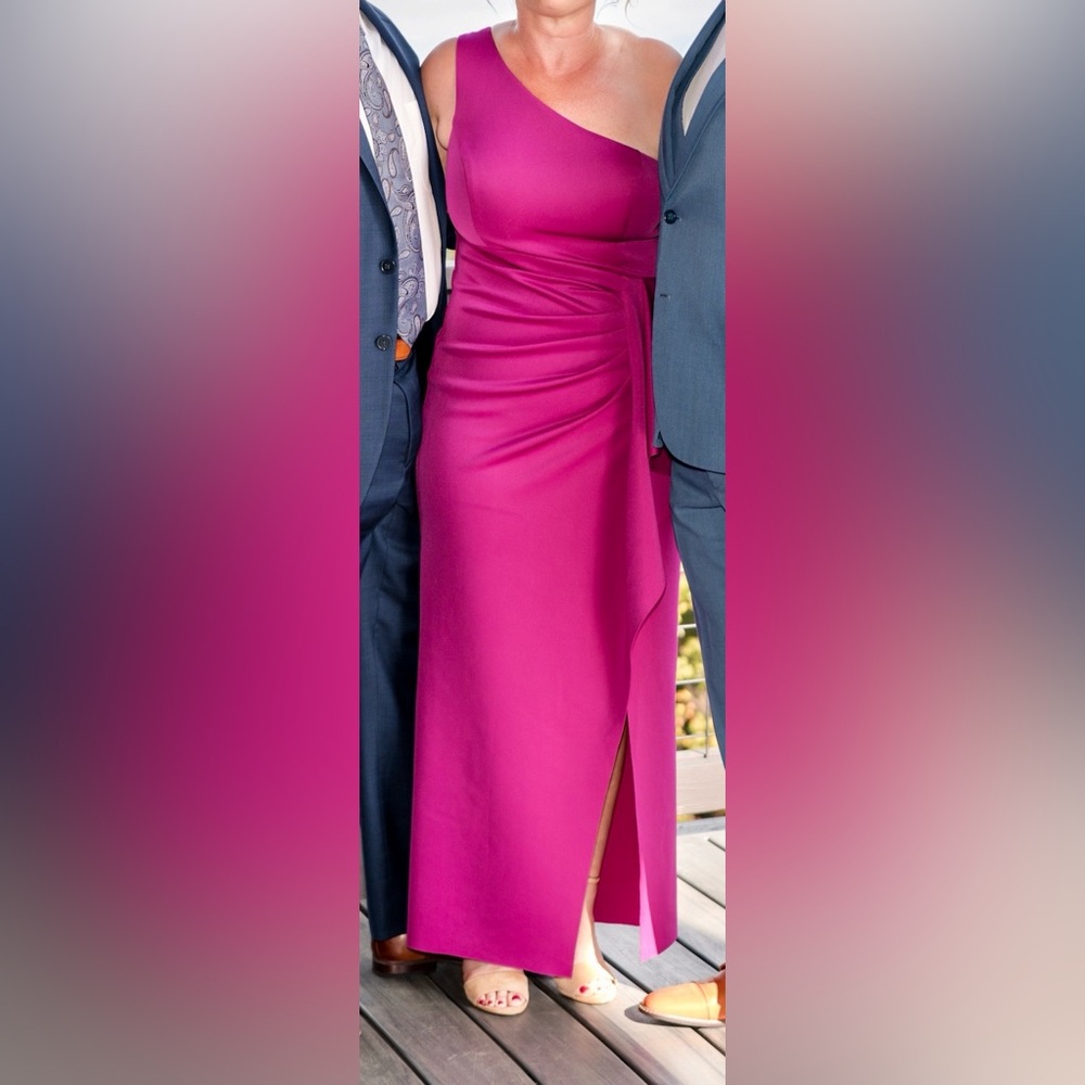 Xscape Fuchsia High-Low Ruffle Evening Gown - Picture 8 of 8
